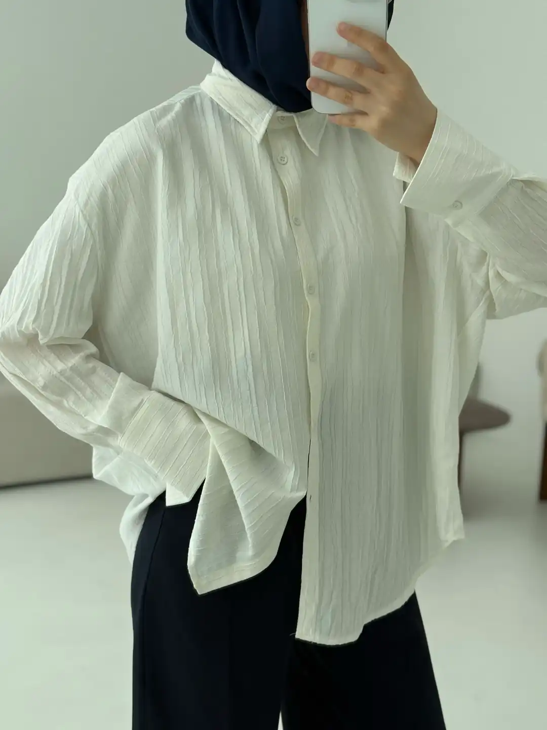 Beyaz Kalın Manşet Gömlek - Görsel 4