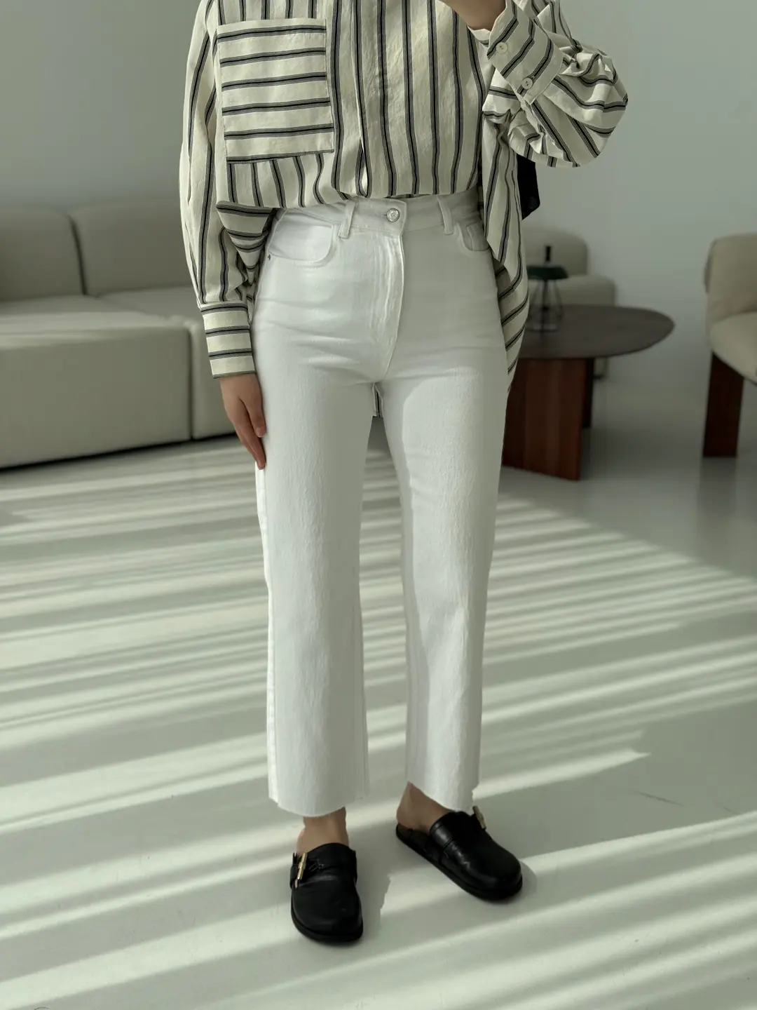 Premium Paçası Kesik Beyaz Jean - Görsel 2