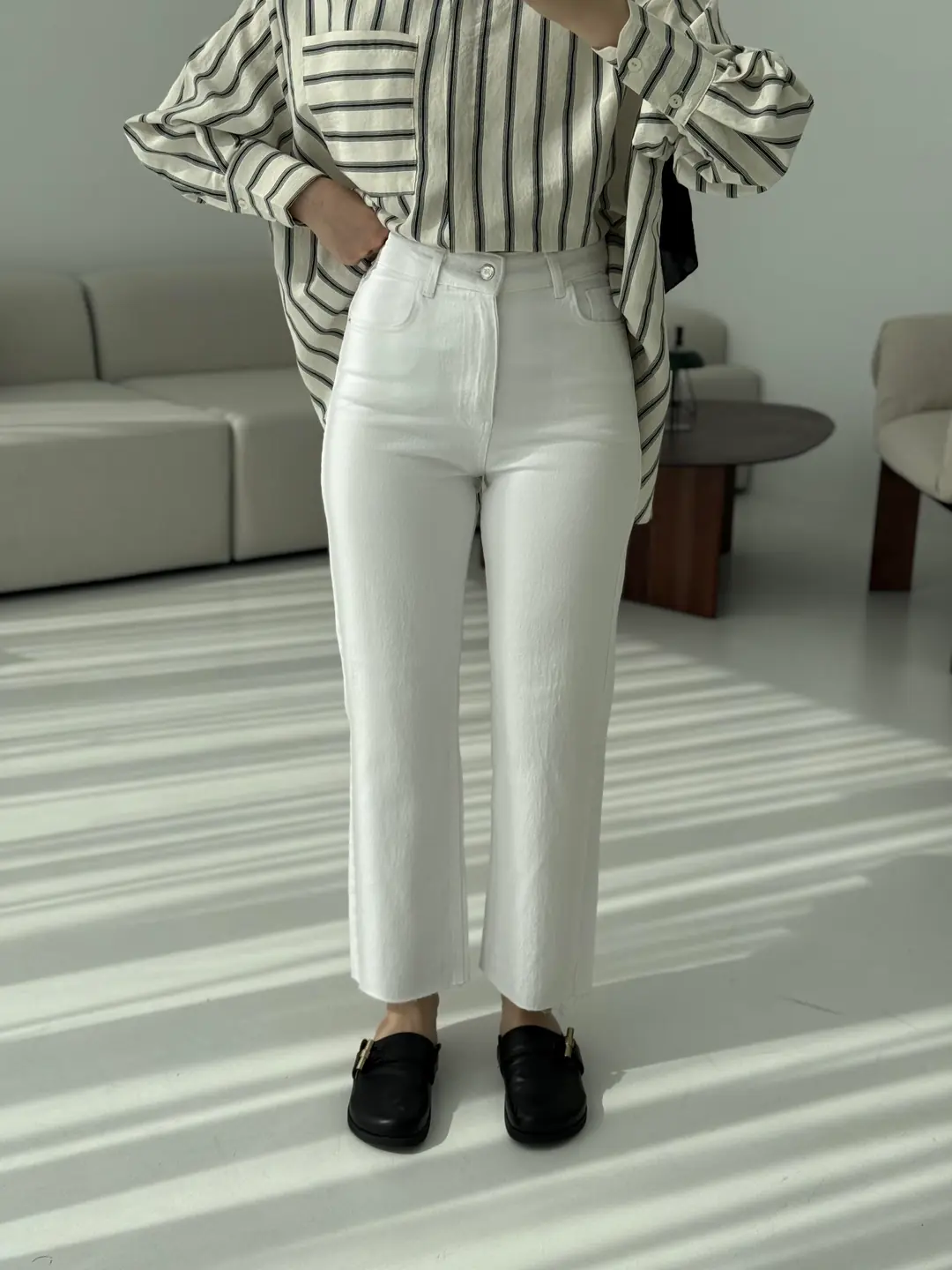 Premium Paçası Kesik Beyaz Jean - Görsel 3