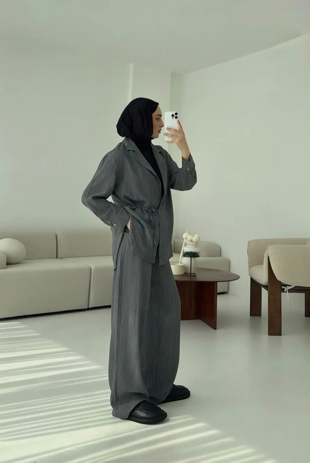 Ağaç Kabugu Desen Takım Gri