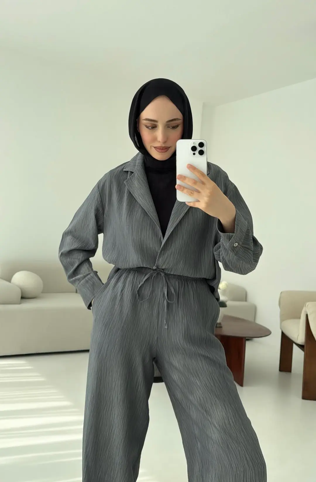 Ağaç Kabugu Desen Takım Gri - Görsel 4