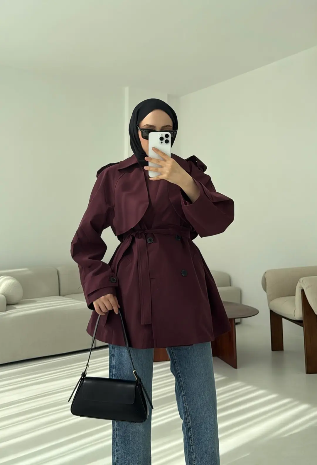 Allerli Kısa Trençkot Bordo