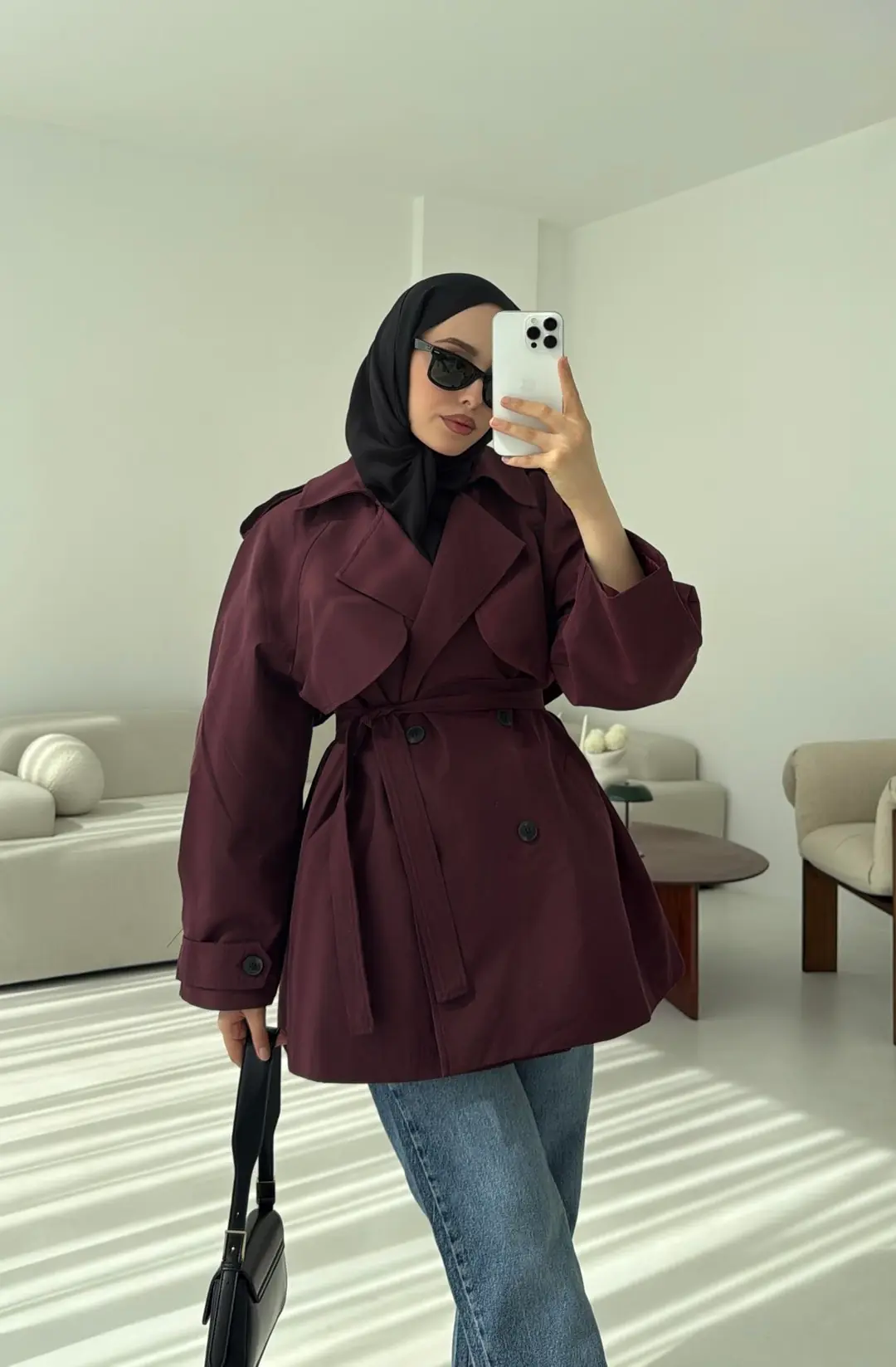 Allerli Kısa Trençkot Bordo - Görsel 3