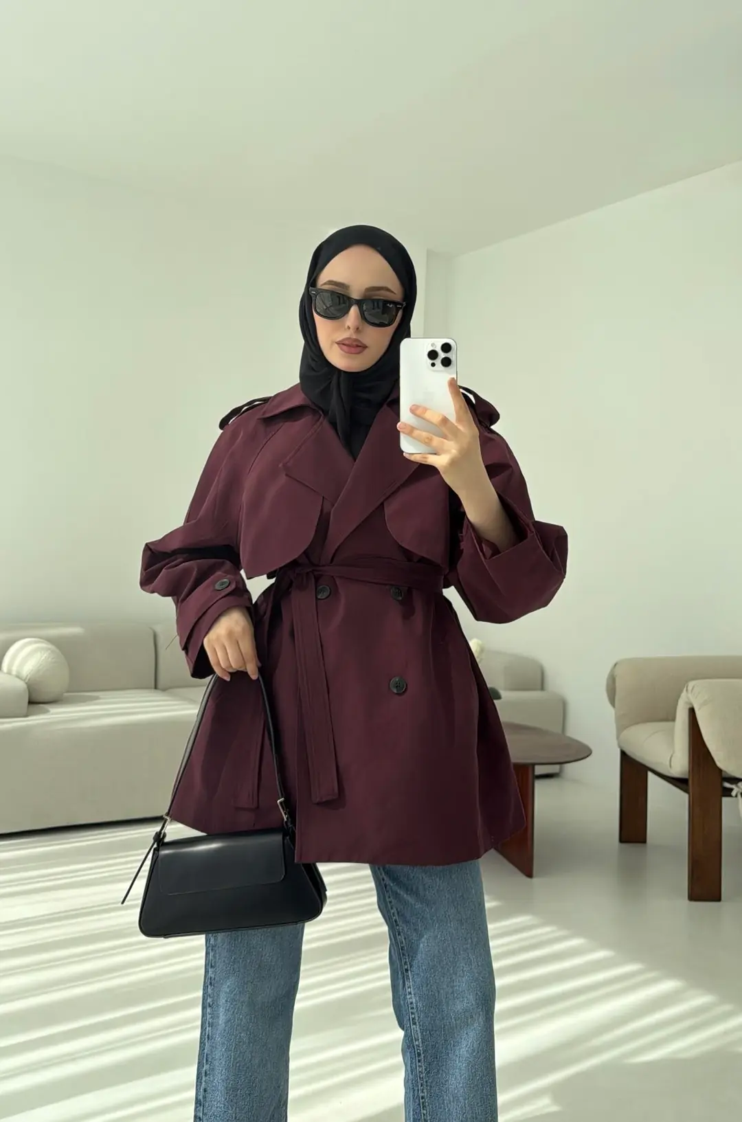 Allerli Kısa Trençkot Bordo - Görsel 4