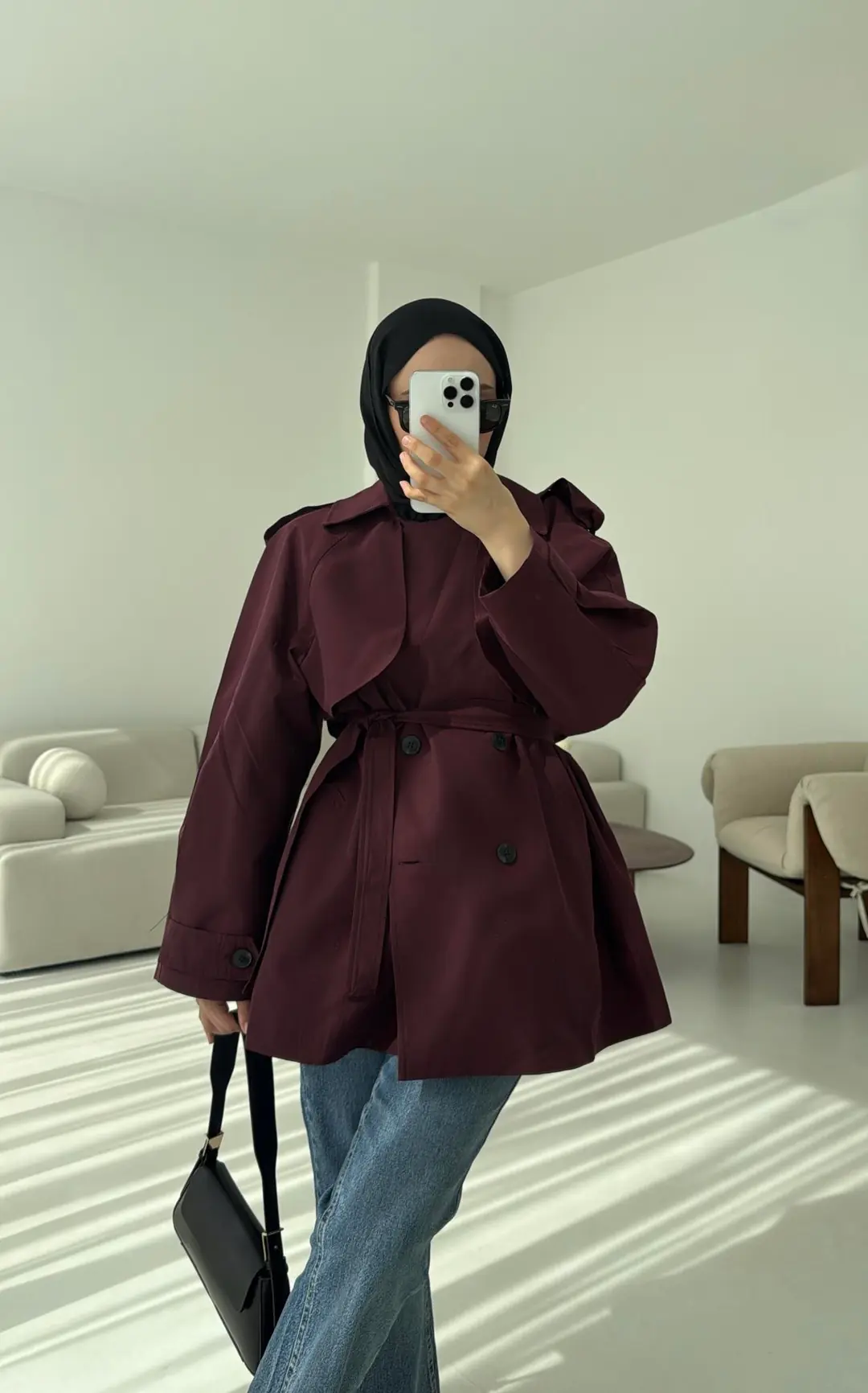 Allerli Kısa Trençkot Bordo - Görsel 5