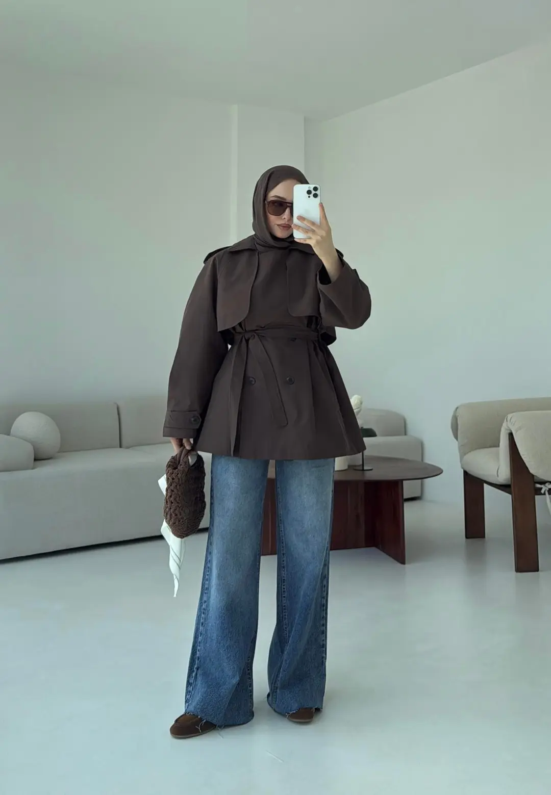 Allerli Kısa Trençkot Kahve - Görsel 8