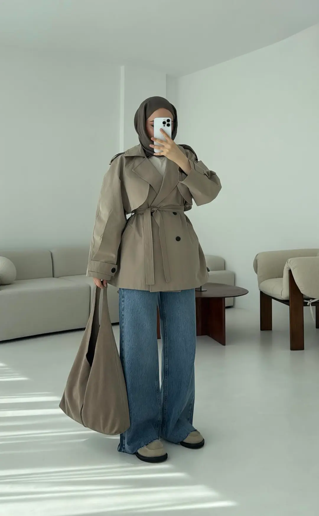 Allerli Kısa Trençkot Vizon