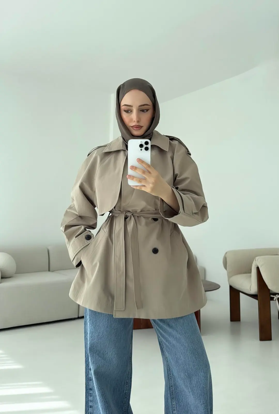 Allerli Kısa Trençkot Vizon - Görsel 3