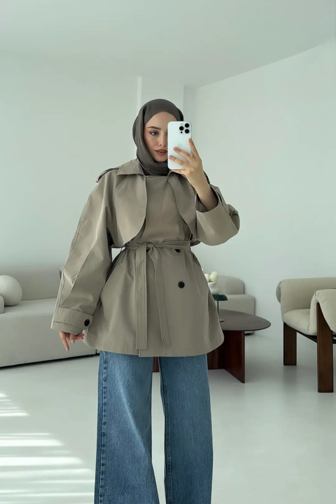 Allerli Kısa Trençkot Vizon - Görsel 4