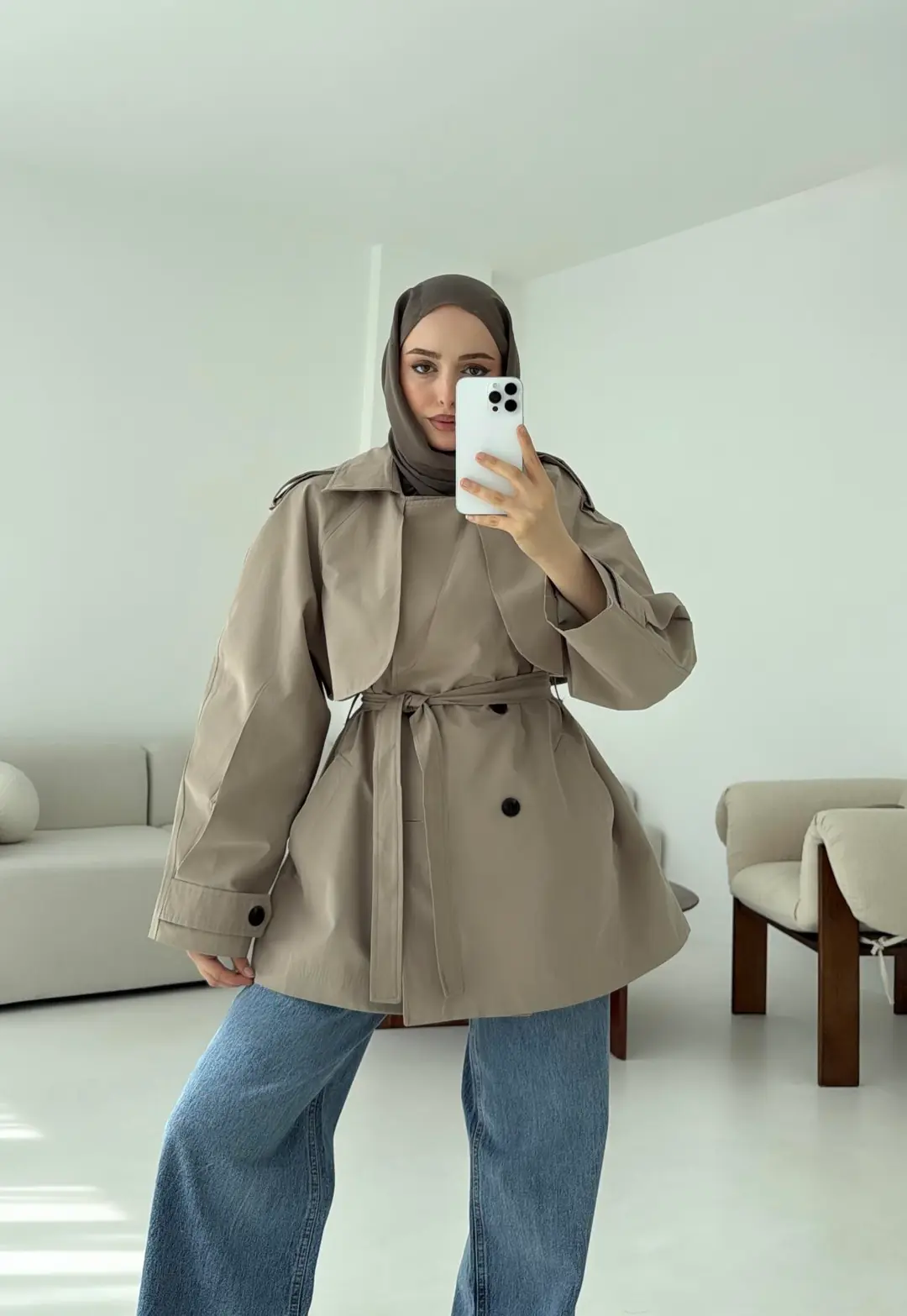 Allerli Kısa Trençkot Vizon - Görsel 5