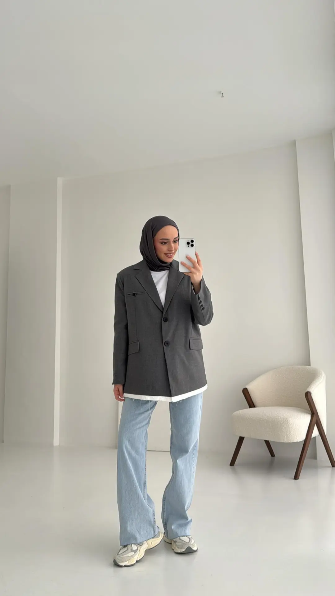 Arkası Baskılı Blazer Ceket Antrasit