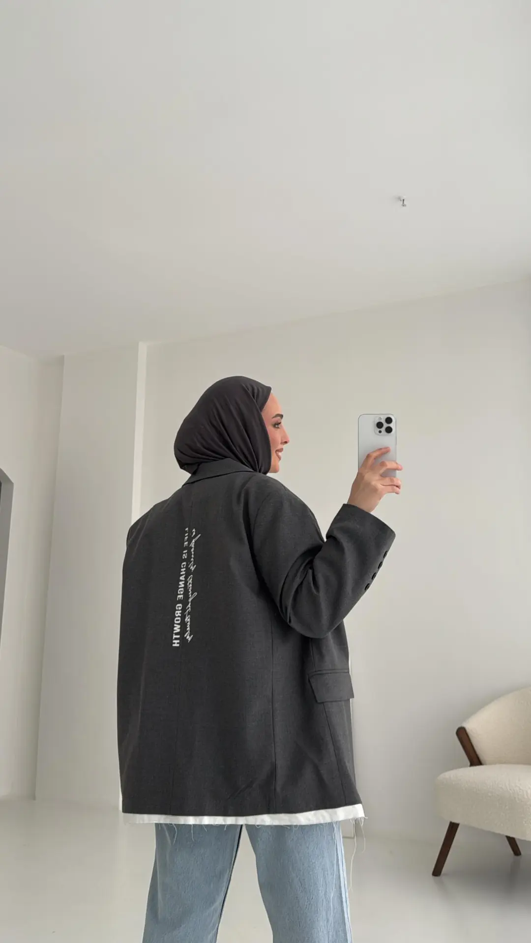 Arkası Baskılı Blazer Ceket Antrasit - Görsel 5