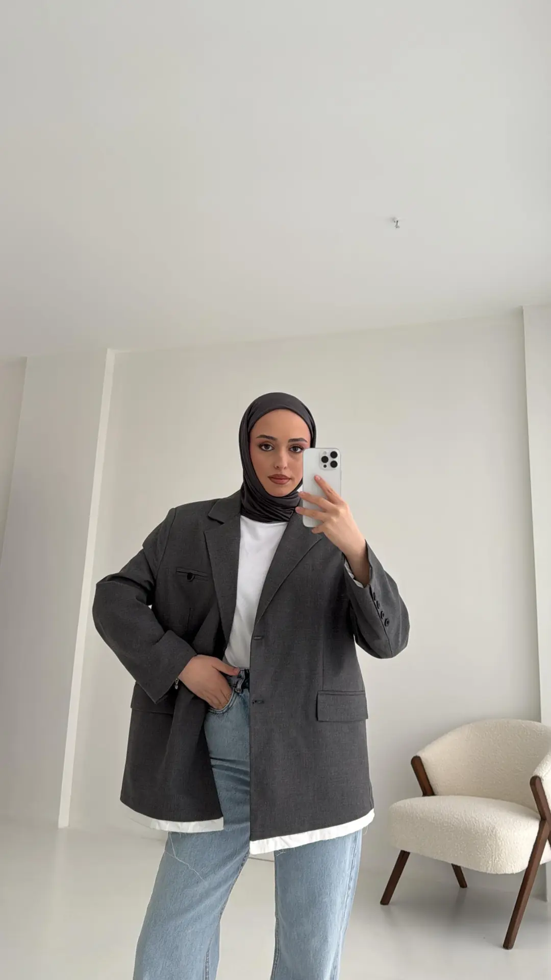 Arkası Baskılı Blazer Ceket Antrasit - Görsel 6