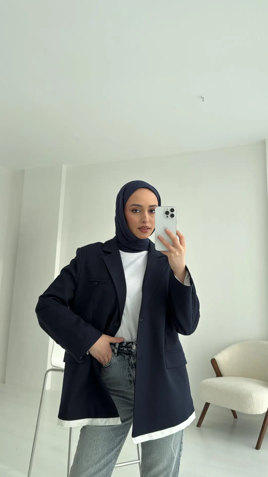 Arkası Baskılı Blazer Ceket Lacivert - Görsel 3