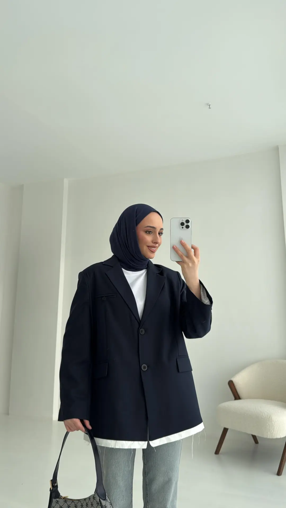 Arkası Baskılı Blazer Ceket Lacivert - Görsel 6