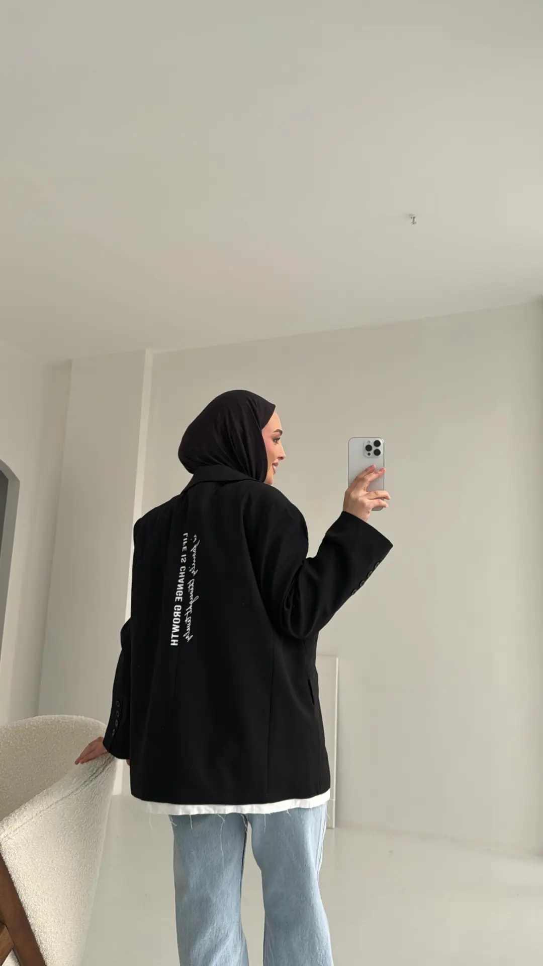 Arkası Baskılı Blazer Ceket Siyah