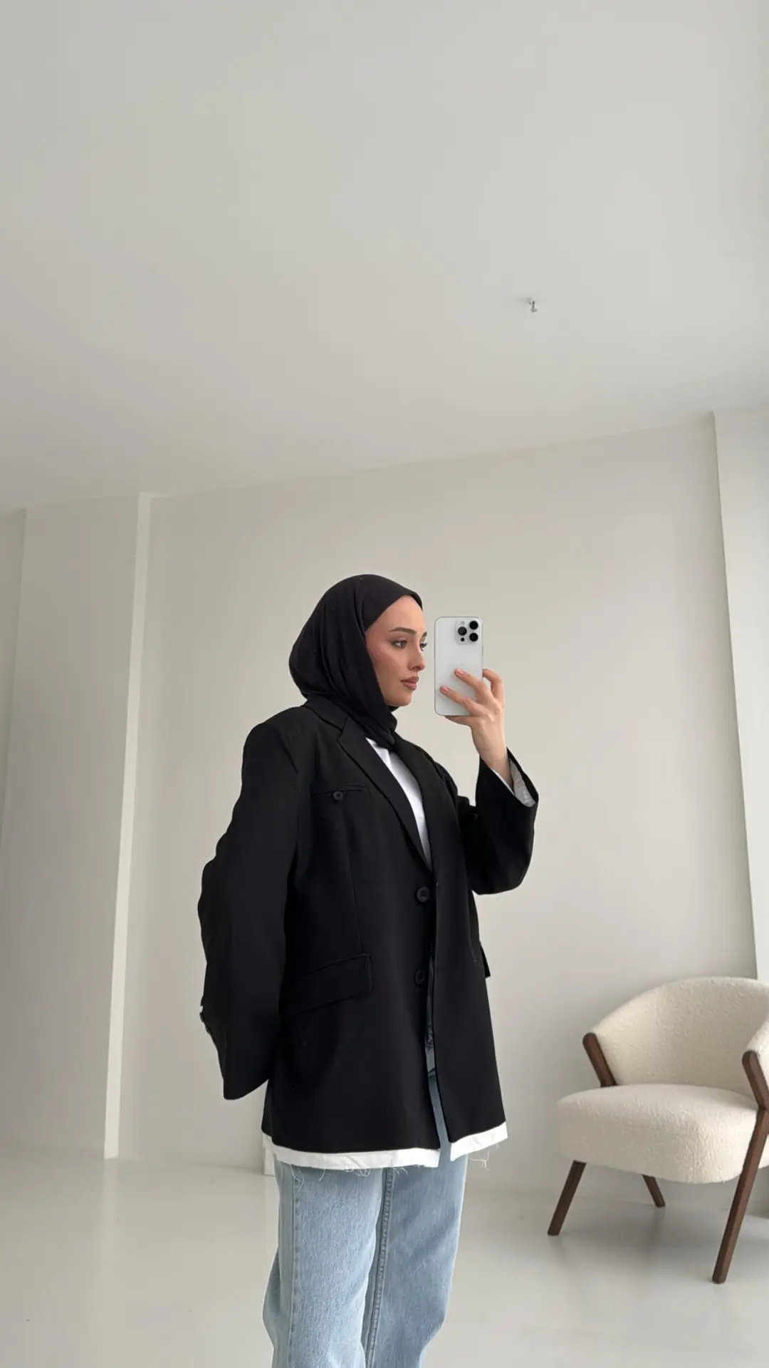 Arkası Baskılı Blazer Ceket Siyah - Görsel 4