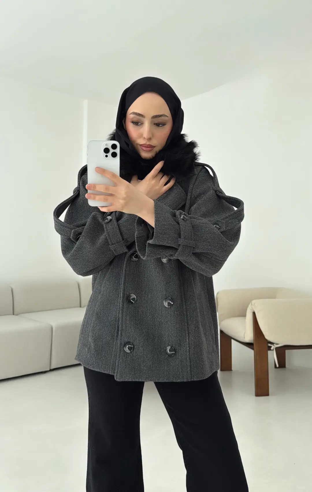 Asortİ Yakalı Kaşe Kaban Antrasit