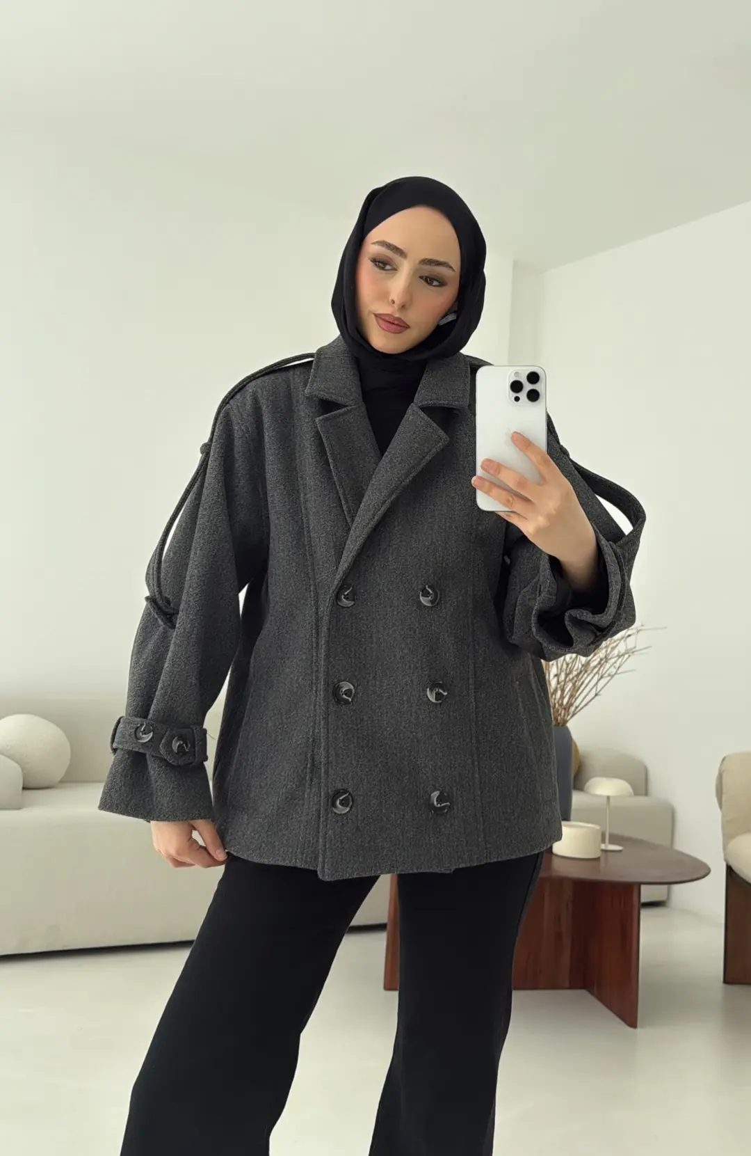 Asortİ Yakalı Kaşe Kaban Antrasit - Görsel 3