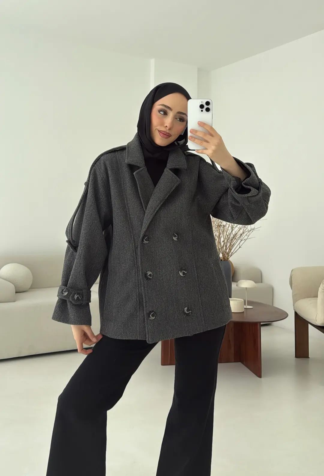 Asortİ Yakalı Kaşe Kaban Antrasit - Görsel 5