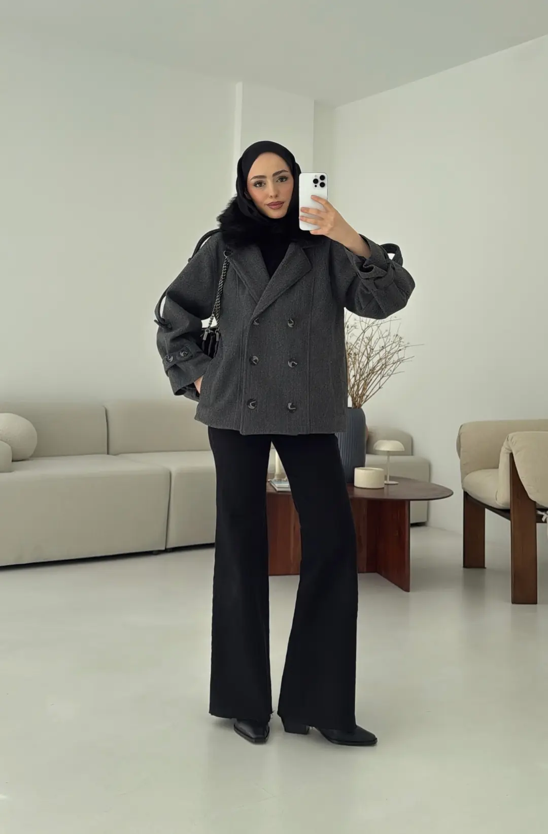 Asortİ Yakalı Kaşe Kaban Antrasit - Görsel 6