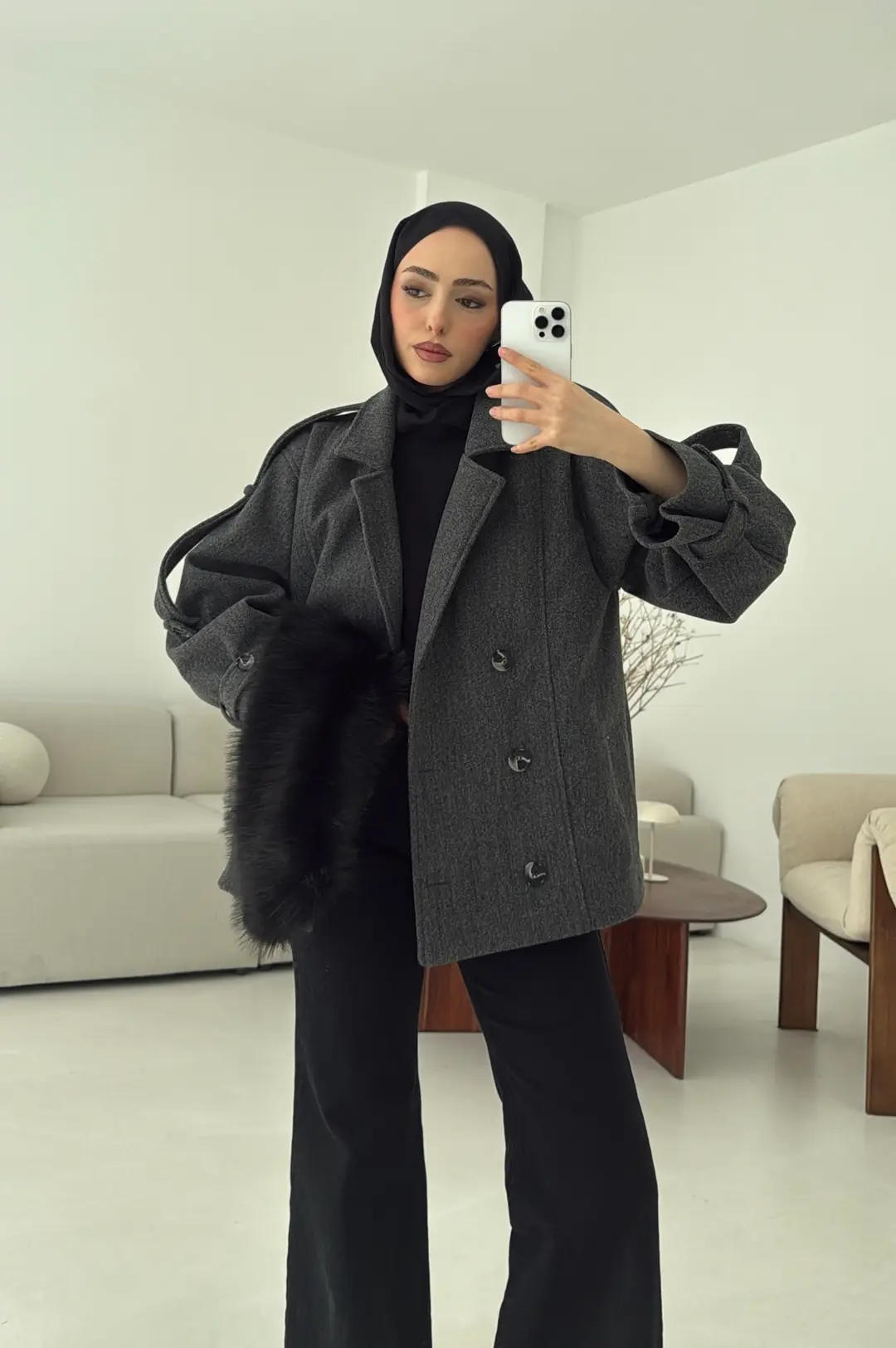 Asortİ Yakalı Kaşe Kaban Antrasit - Görsel 9