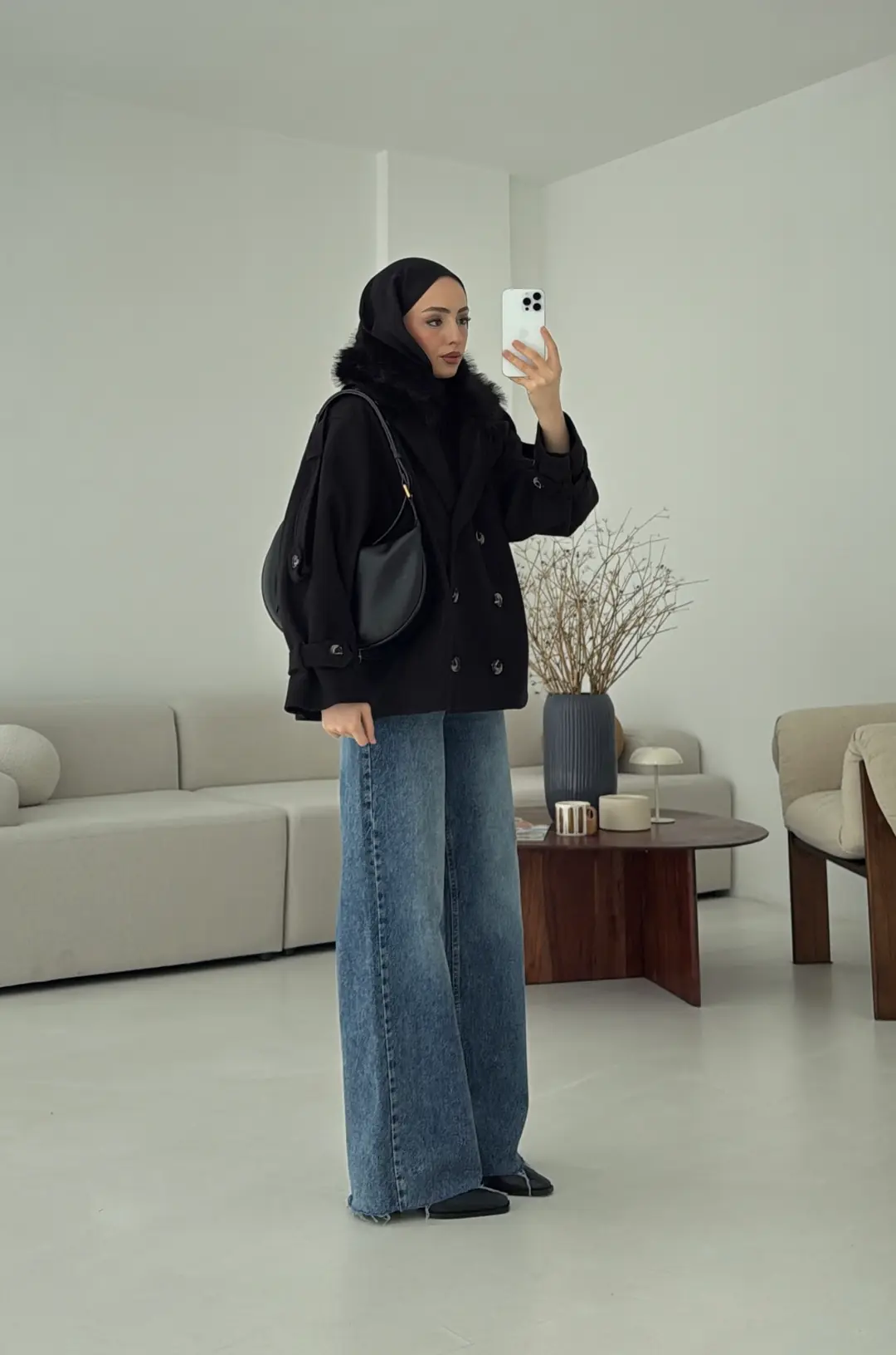 Asortİ Yakalı Kaşe Kaban Siyah - Görsel 6