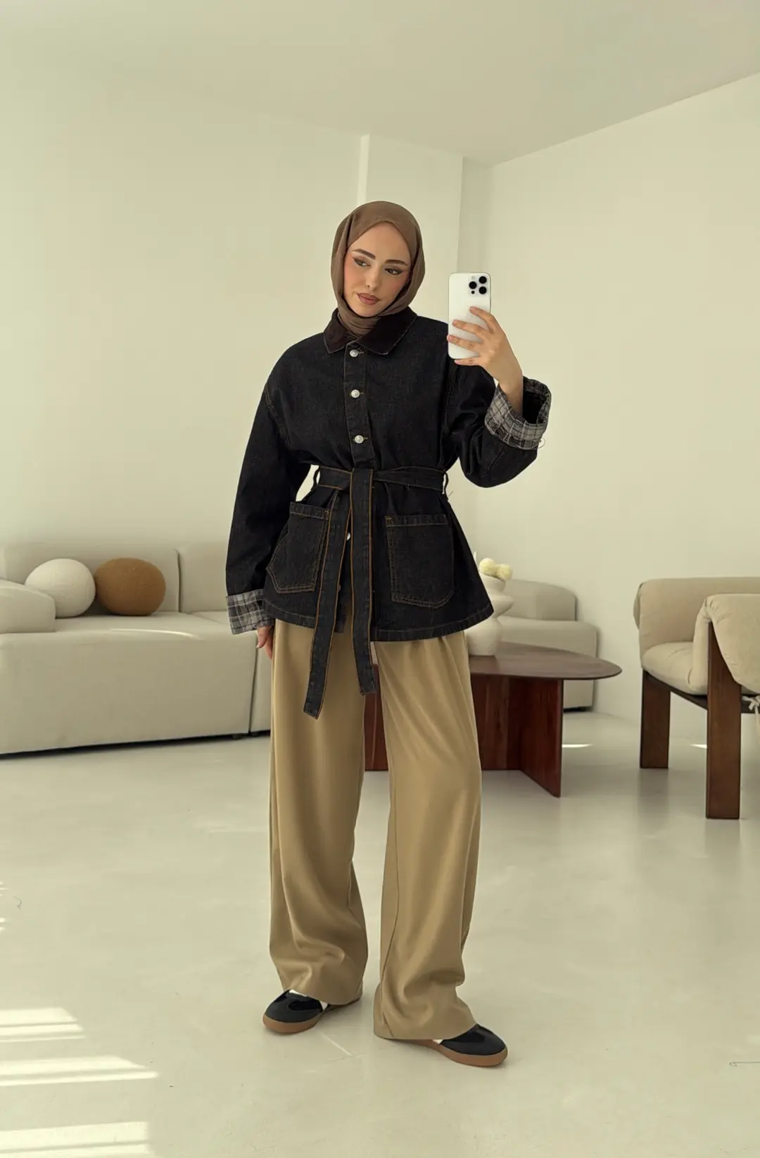 Astarı Ekose Detay Denim Ceket - Görsel 4