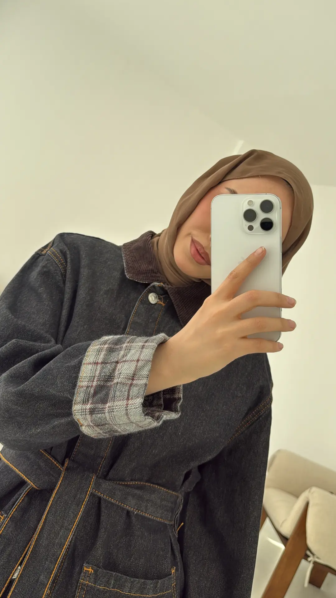 Astarı Ekose Detay Denim Ceket - Görsel 8