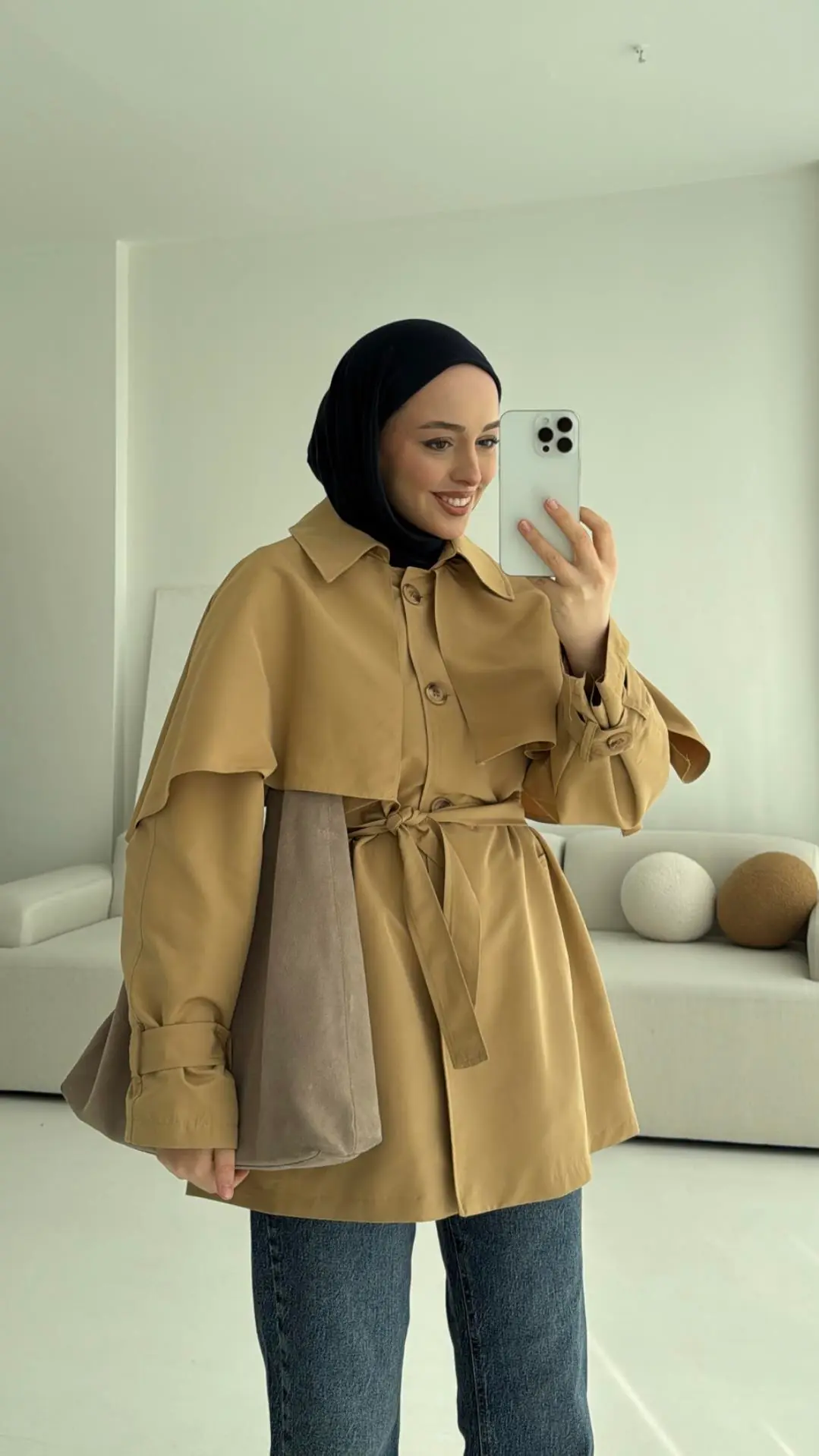 Astarlı Pelerinli Trençkot Camel - Görsel 3