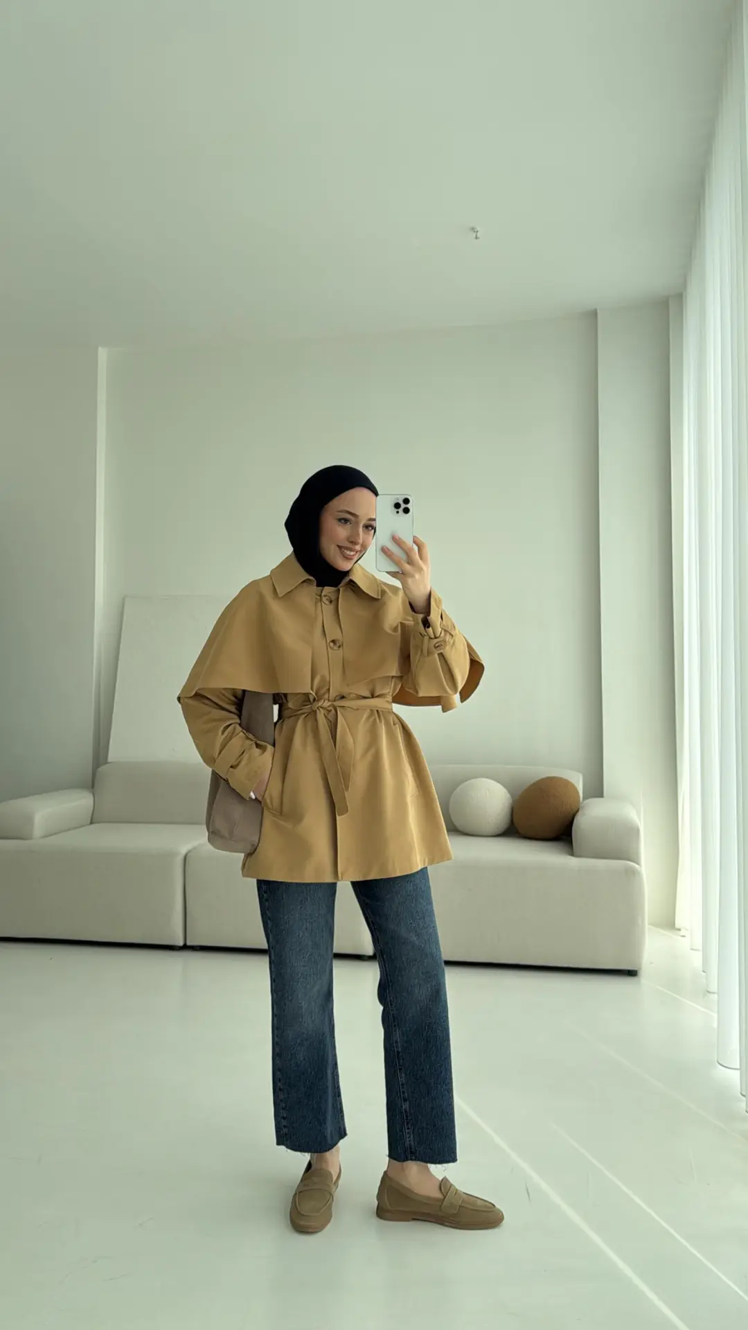 Astarlı Pelerinli Trençkot Camel - Görsel 4