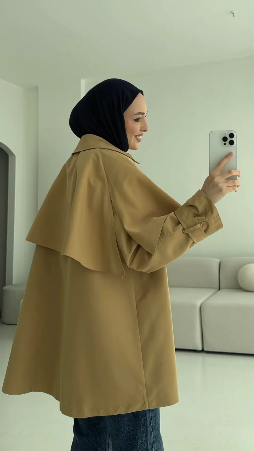 Astarlı Pelerinli Trençkot Camel - Görsel 5