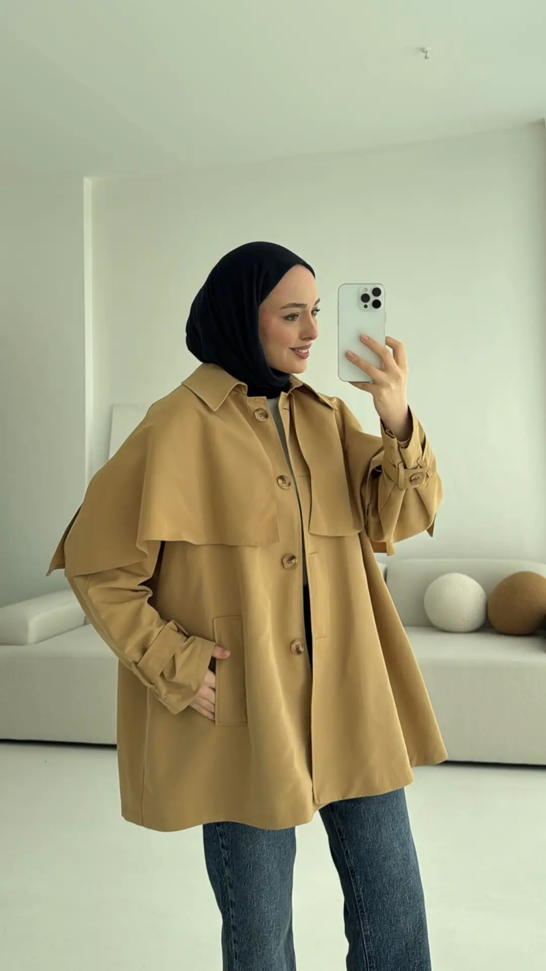 Astarlı Pelerinli Trençkot Camel - Görsel 6