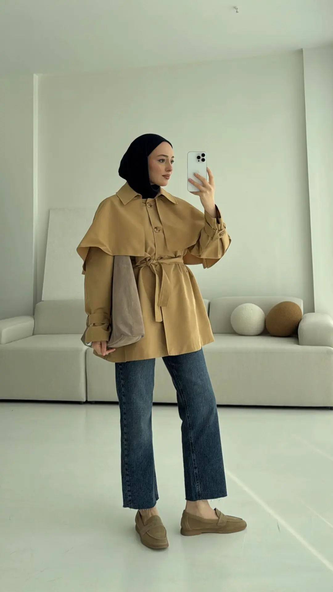 Astarlı Pelerinli Trençkot Camel - Görsel 8