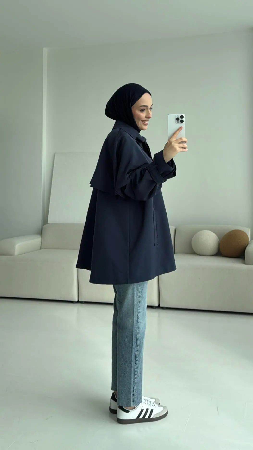 Astarlı Pelerinli Trençkot Lacivert - Görsel 4