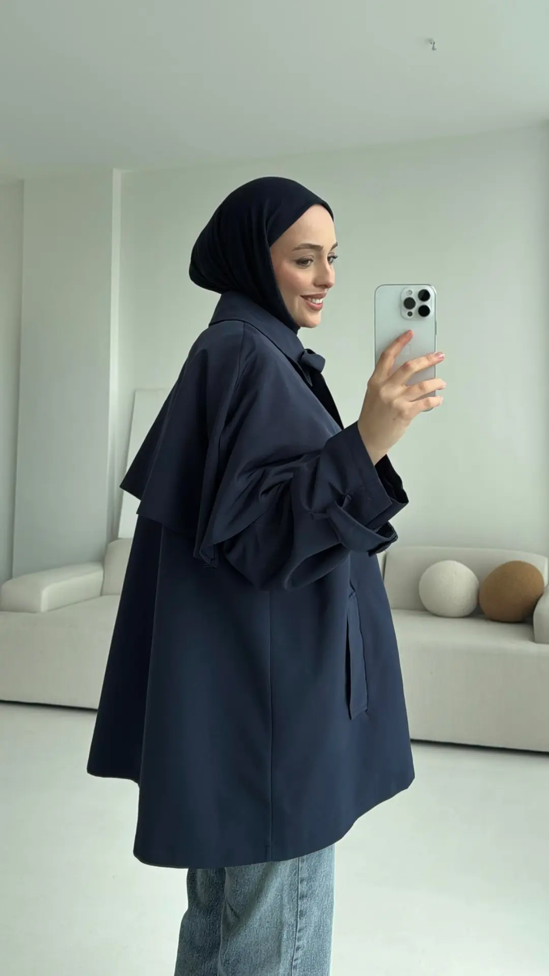 Astarlı Pelerinli Trençkot Lacivert - Görsel 5