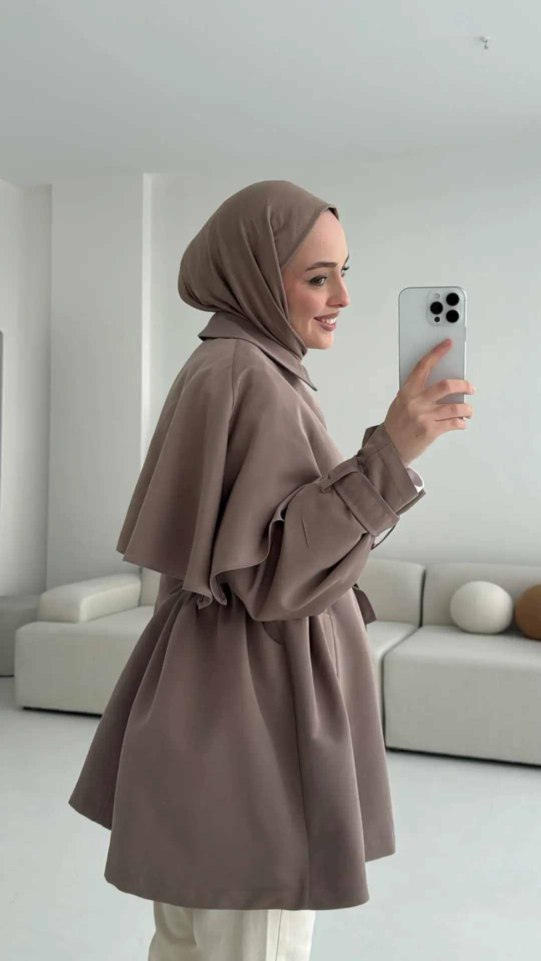 Astarlı Pelerinli Trençkot Vizon - Görsel 3