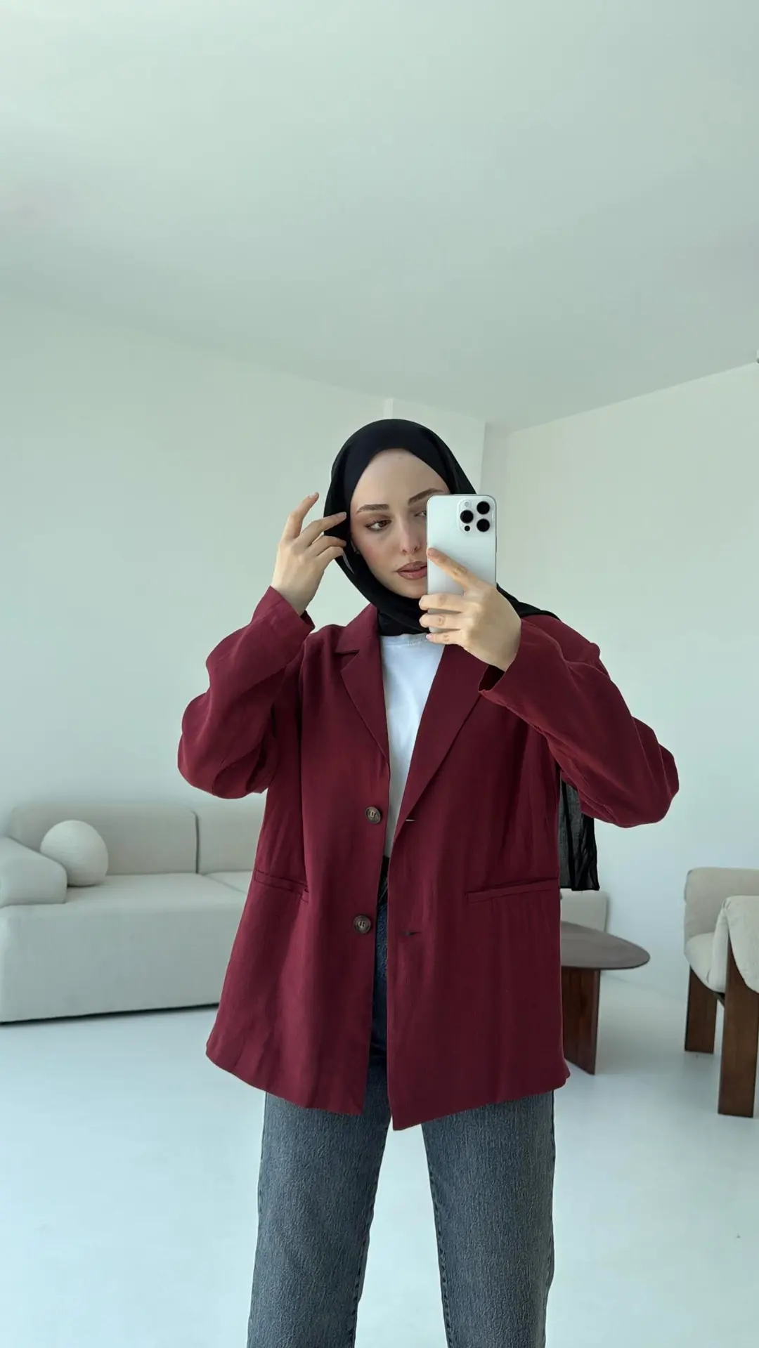 Astarsız Yazlık Keten Ceket Bordo - Görsel 4