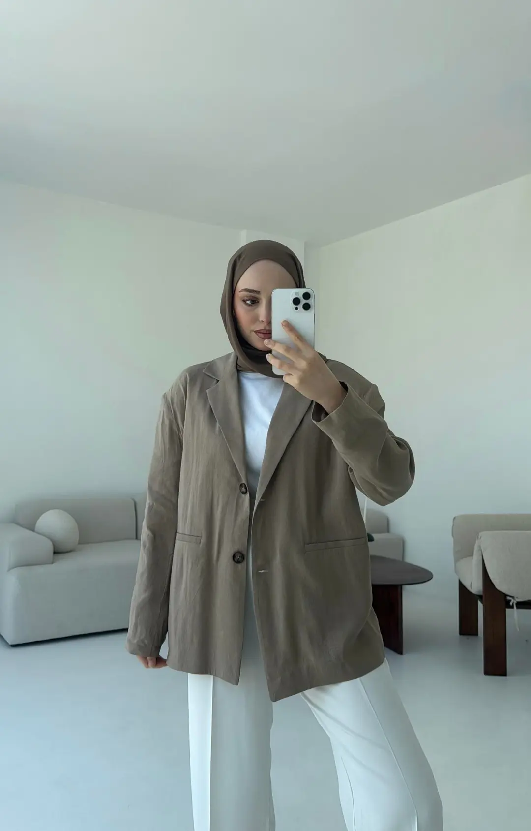 Astarsız Yazlık Keten Ceket Vizon - Görsel 4