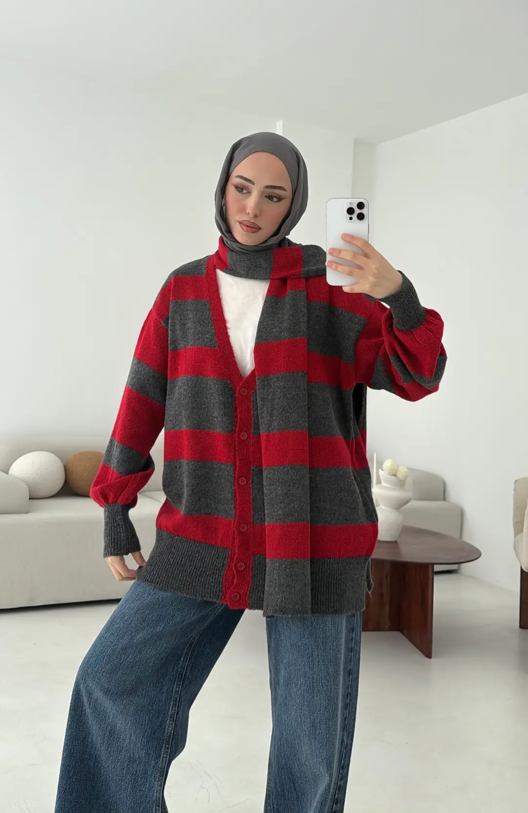 Atkılı Kalın Çizgili Hırka