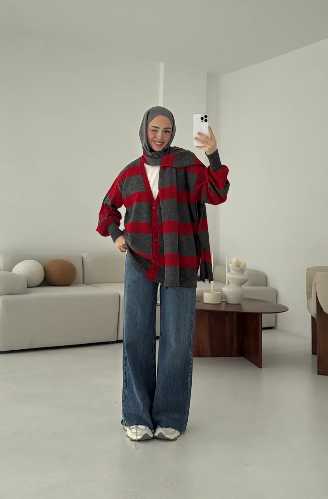 Atkılı Kalın Çizgili Hırka - Görsel 2