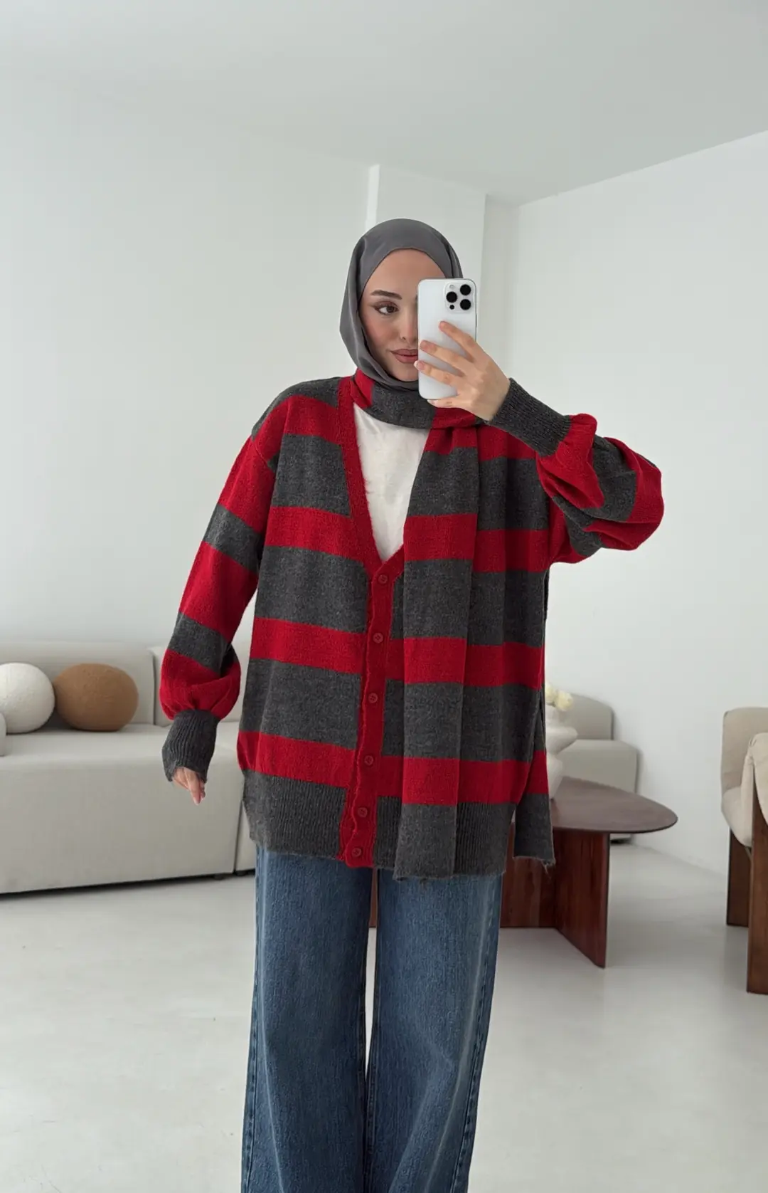 Atkılı Kalın Çizgili Hırka - Görsel 3