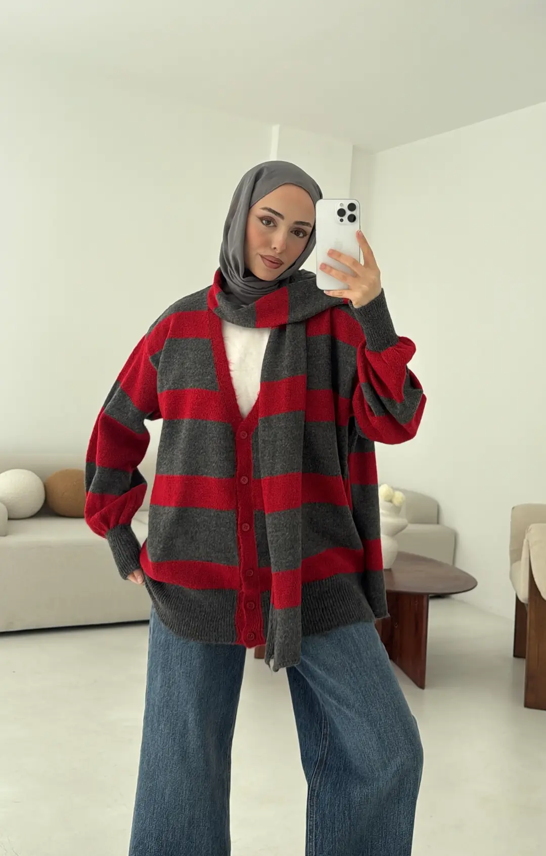 Atkılı Kalın Çizgili Hırka - Görsel 4