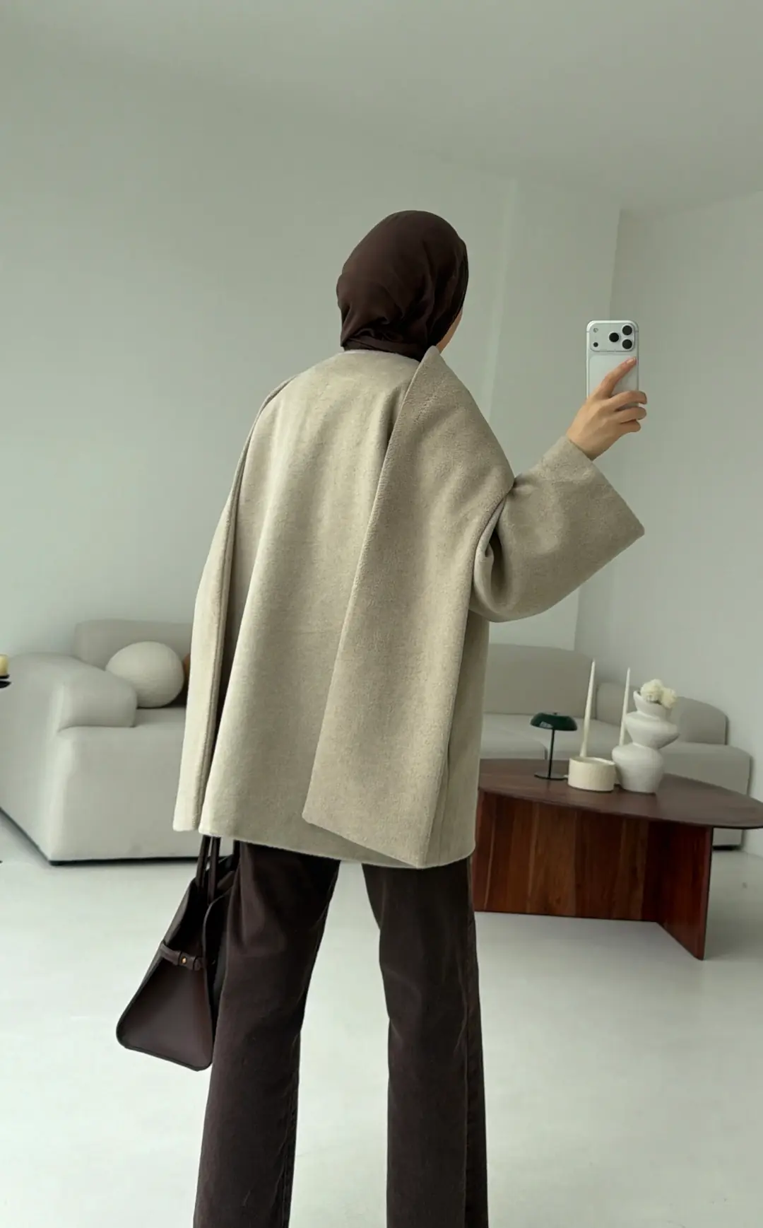 Atkılı Kaşe Kaban Bej - Görsel 5