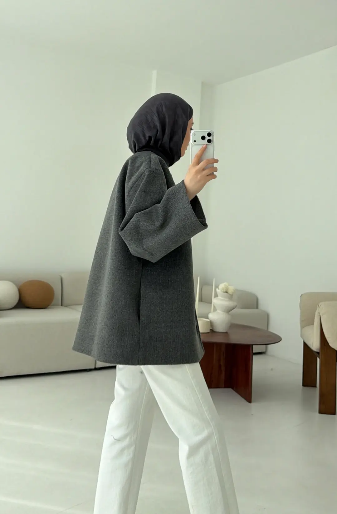 Atkılı Kaşe Kaban Gri - Görsel 4