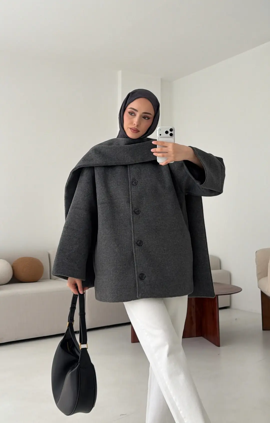 Atkılı Kaşe Kaban Gri - Görsel 5