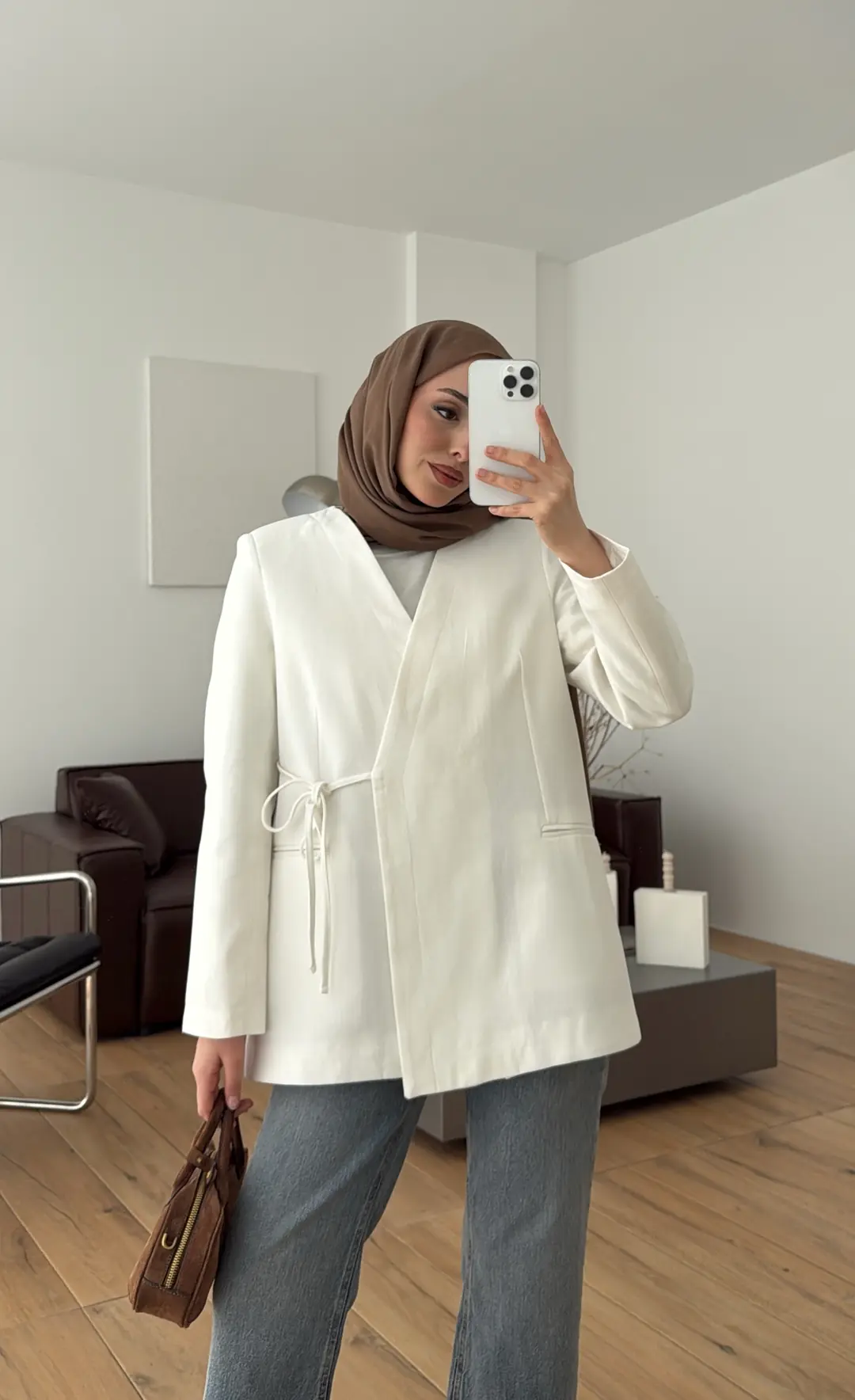 Bağcık Detay Ceket Ekru - Görsel 4