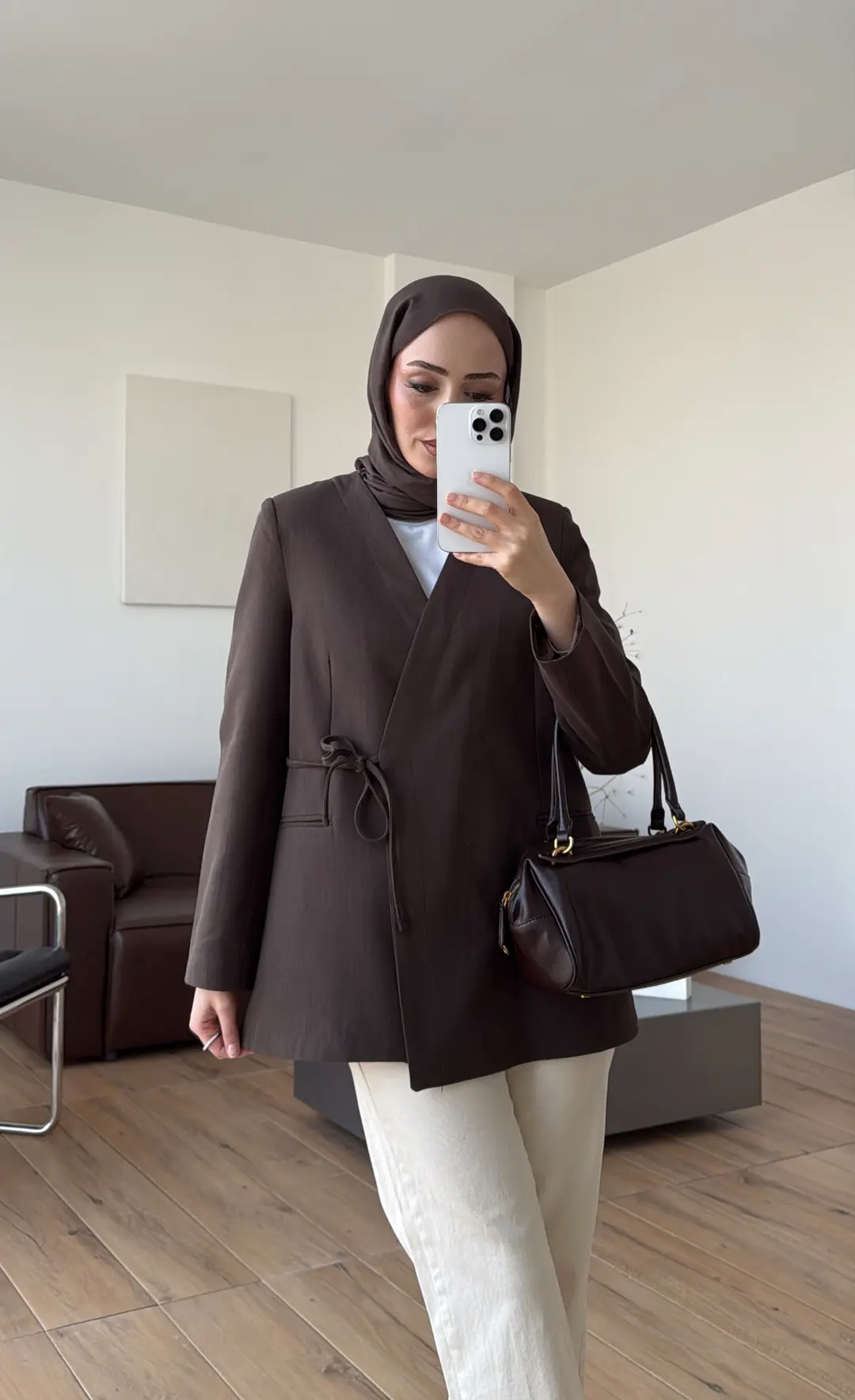 Bağcık Detay Ceket Kahve