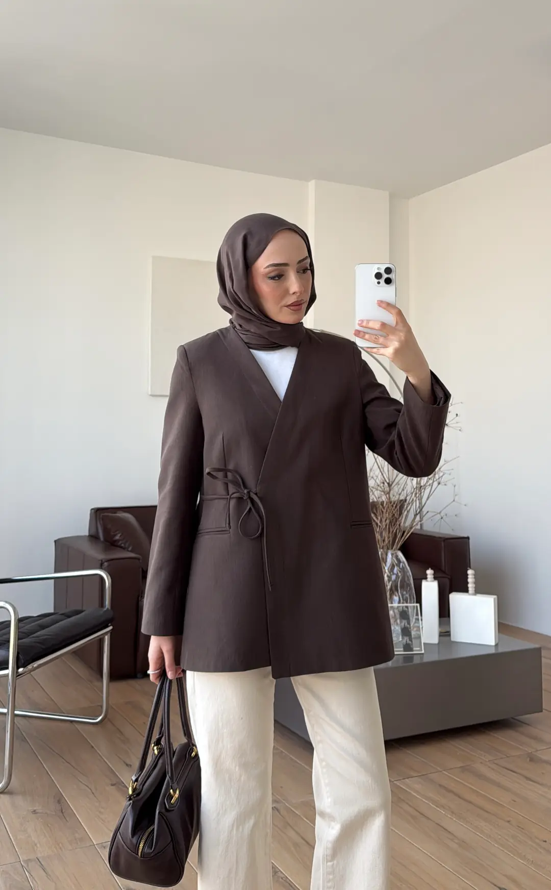 Bağcık Detay Ceket Kahve - Görsel 4