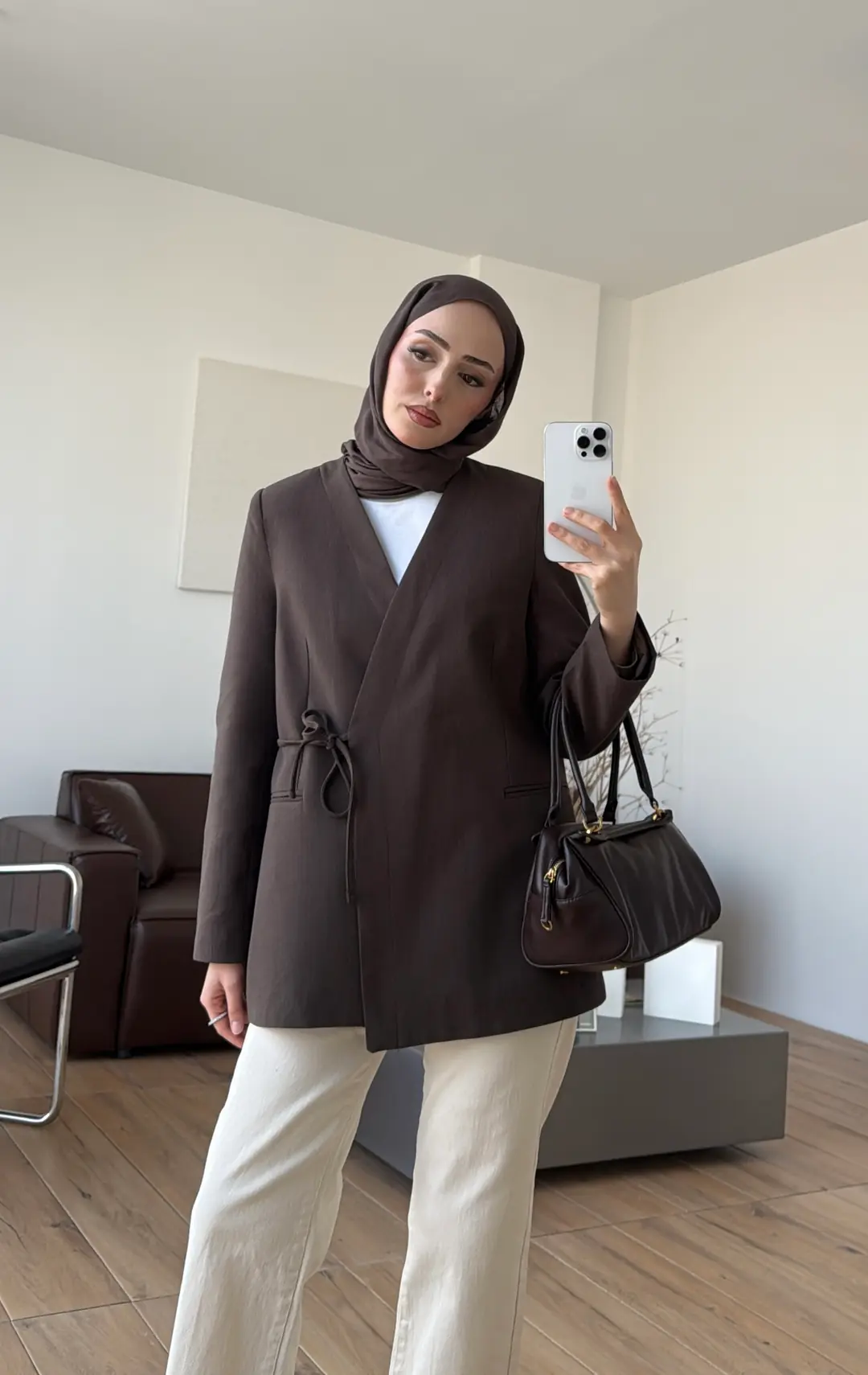 Bağcık Detay Ceket Kahve - Görsel 5